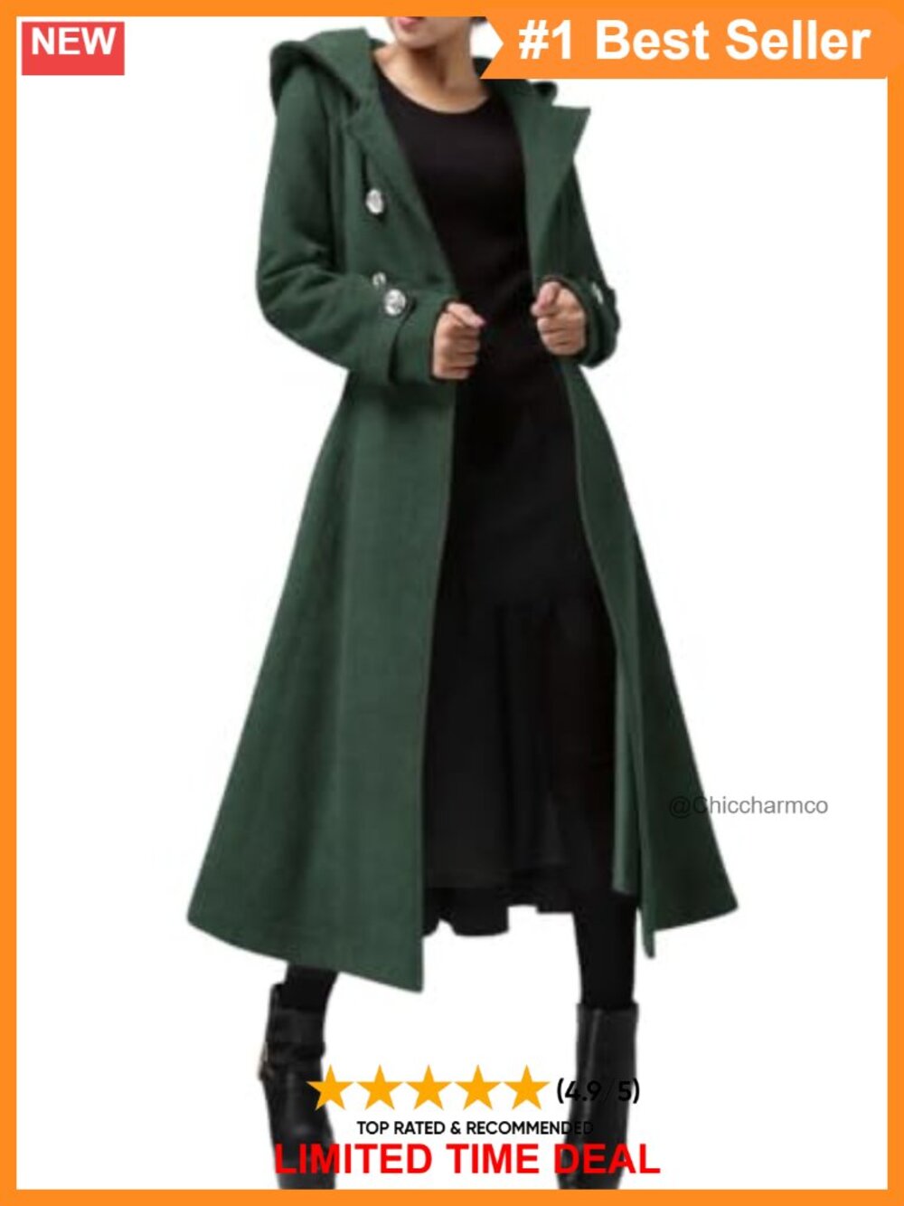 Long Hooded Double-Breasted Wool Blend Trench Coat